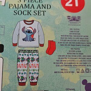 Kids 3 Pc Pajama Set 2T, Disney Stitch, Top, bottom and socks. NWT